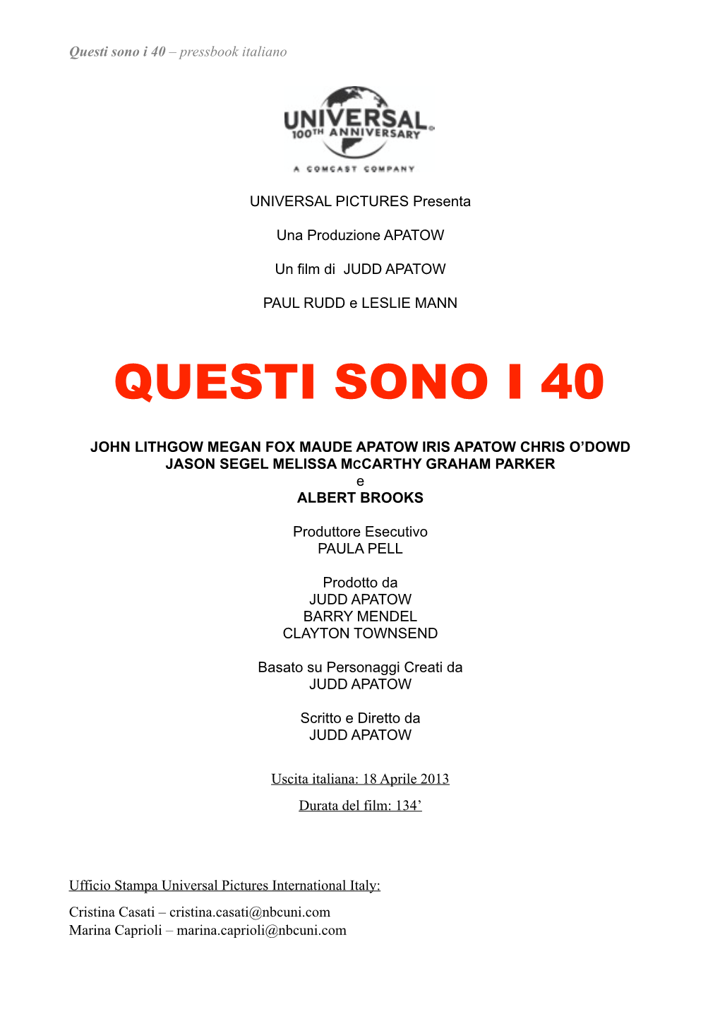 Questi Sono I 40 – Pressbook Italiano