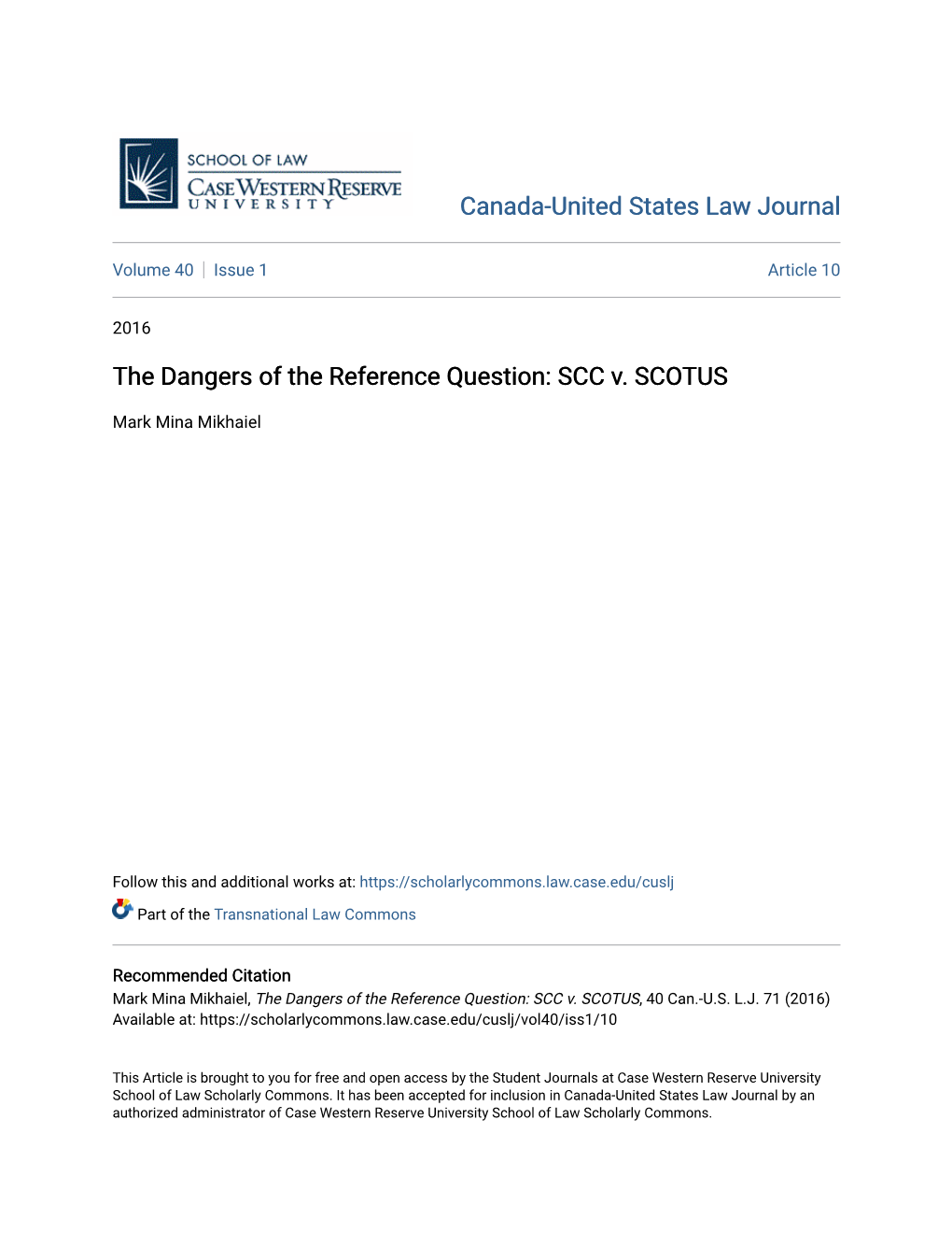 The Dangers of the Reference Question: SCC V. SCOTUS