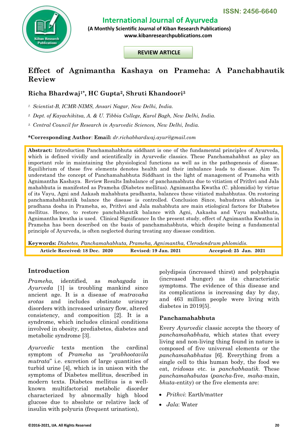 International Journal of Ayurveda (A Monthly Scientific Journal of Kiban Research Publications)