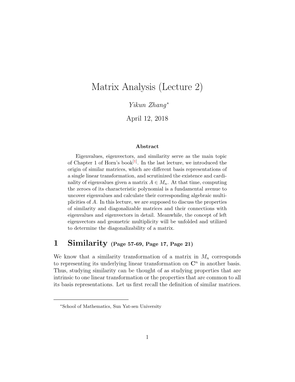 Matrix Analysis (Lecture 2)