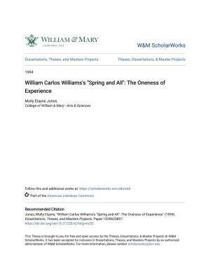 William Carlos Williams's "Spring and All": the Oneness of Experience