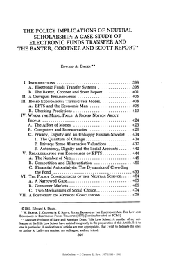 A Case Study of Electronic Funds Transfer and the Baxter, Cootner and Scott Report*