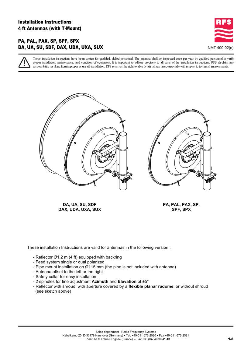 Installation Instructions 4 Ft Antennas (With T-Mount) PA, PAL, PAX, SP
