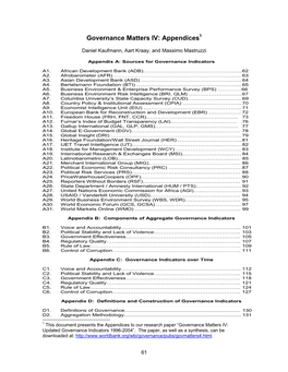 Governance Matters IV: Appendices1