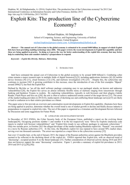 Exploit Kits: the Production Line of the Cybercrime Economy? in 2015 2Nd International Conference on Information Security and Cyber Forensics, Infosec 2015