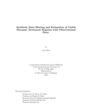Synthetic Data Sharing and Estimation of Viable Dynamic Treatment Regimes with Observational Data