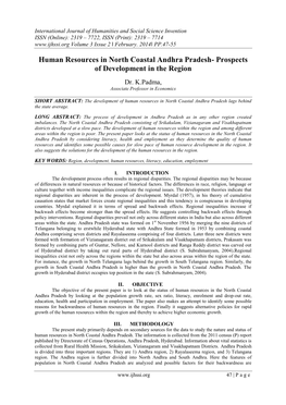 Human Resources in North Coastal Andhra Pradesh- Prospects of Development in the Region