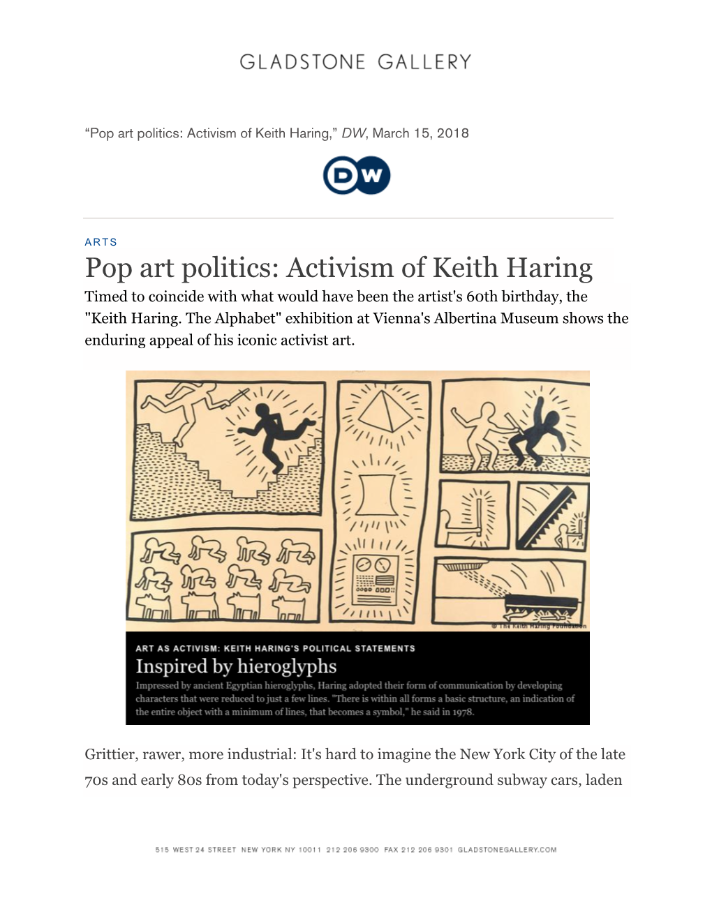 Activism of Keith Haring,” DW, March 15, 2018