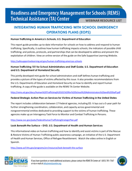 Human Trafficking with School Emergency Operations Plans (Eops)