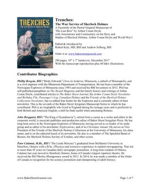 Trenches: the War Service of Sherlock Holmes Info Sheet