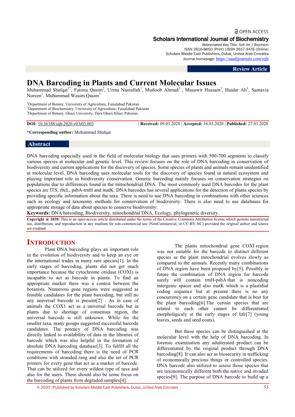 DNA Barcoding in Plants and Current Molecular Issues