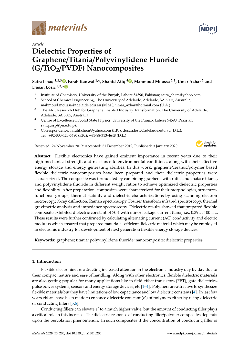 Dielectric Properties of Graphene/Titania/Polyvinylidene Fluoride (G/Tio2/PVDF) Nanocomposites