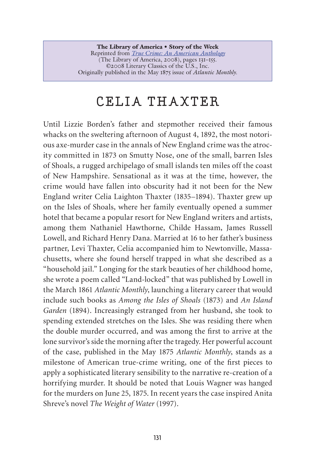 Celia Thaxter: a Memorable Murder