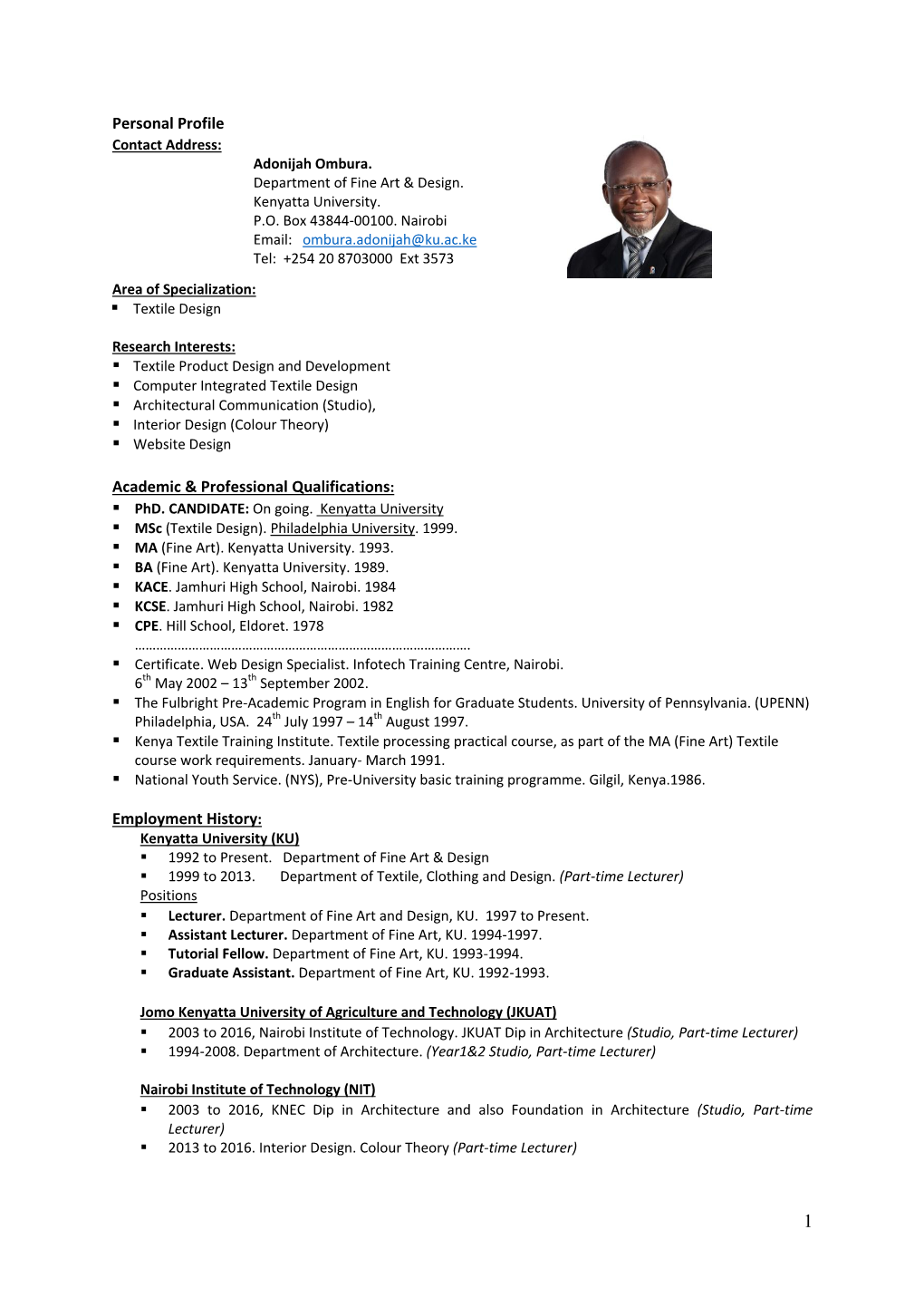 Personal Profile Academic & Professional Qualifications