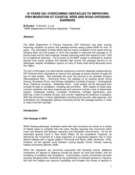 Overcoming Obstacles to Improving Fish Migration at Coastal Weir and Road Crossing Barriers