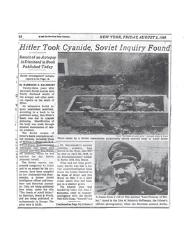 Hitler Took Cyanick Soviet Inquiry Found Result of an Autopsy Is Disclosed in Book Published Today
