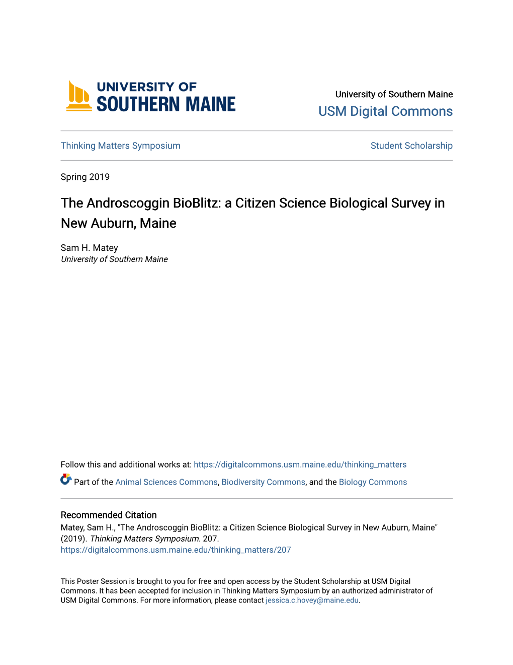 A Citizen Science Biological Survey in New Auburn, Maine