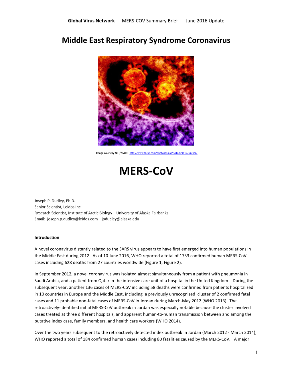 MERS-COV Summary Brief -- June 2016 Update