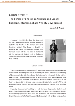 The Spread of English in Australia and Japan: Sociolinguistic Context And