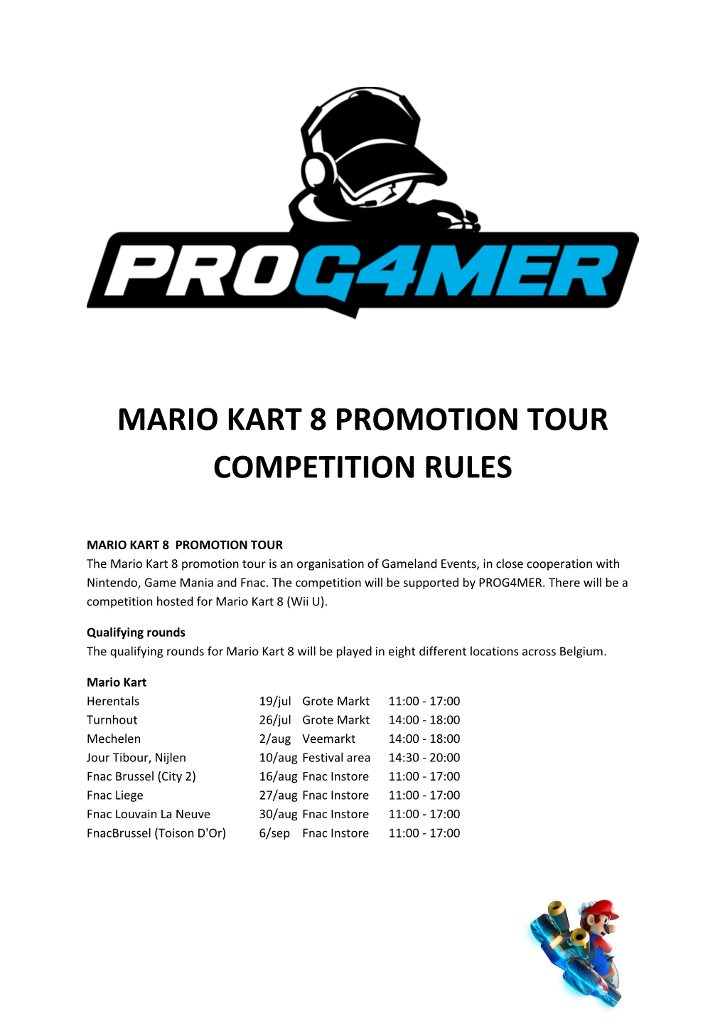Mario Kart 8 Promotion Tour Competition Rules