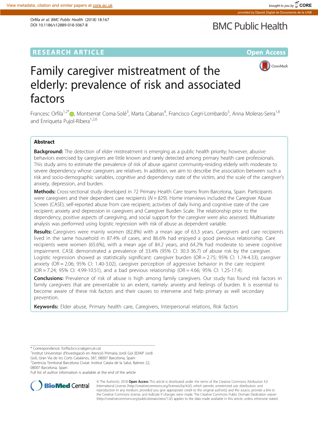 Family Caregiver Mistreatment of the Elderly