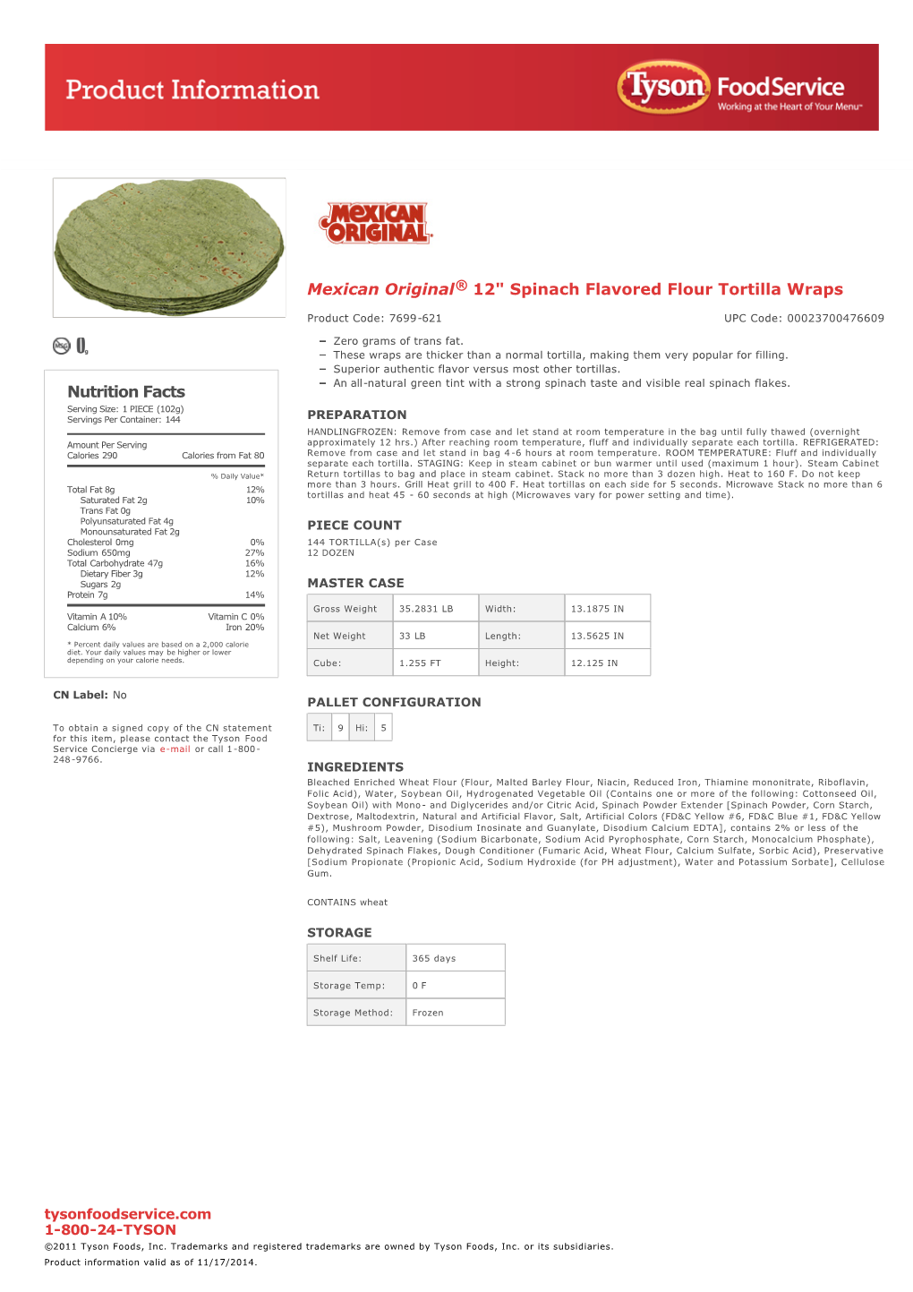 Mexican Original 12" Spinach Flavored Flour Tortilla Wraps