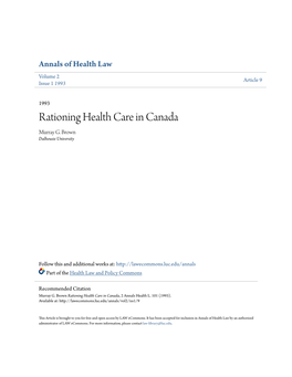 Rationing Health Care in Canada Murray G