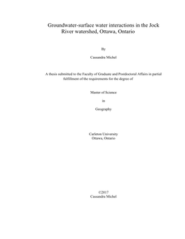 Groundwater-Surface Water Interactions in the Jock River Watershed, Ottawa, Ontario