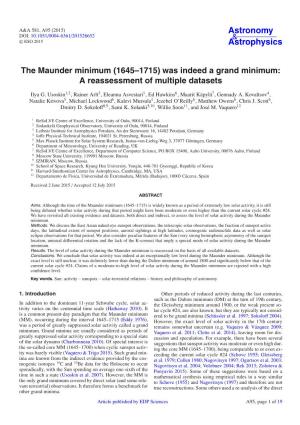 The Maunder Minimum (1645–1715) Was Indeed a Grand Minimum: a Reassessment of Multiple Datasets