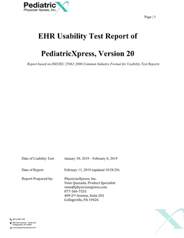 EHR Usability Test Report of Pediatricxpress, Version 20