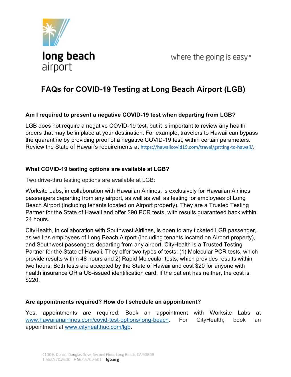 Faqs for COVID-19 Testing at Long Beach Airport (LGB)