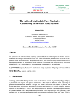 The Lattice of Intuitionistic Fuzzy Topologies Generated by Intuitionistic Fuzzy Relations