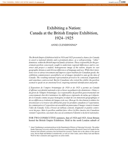 Exhibiting a Nation: Canada at the British Empire Exhibition, 1924–1925