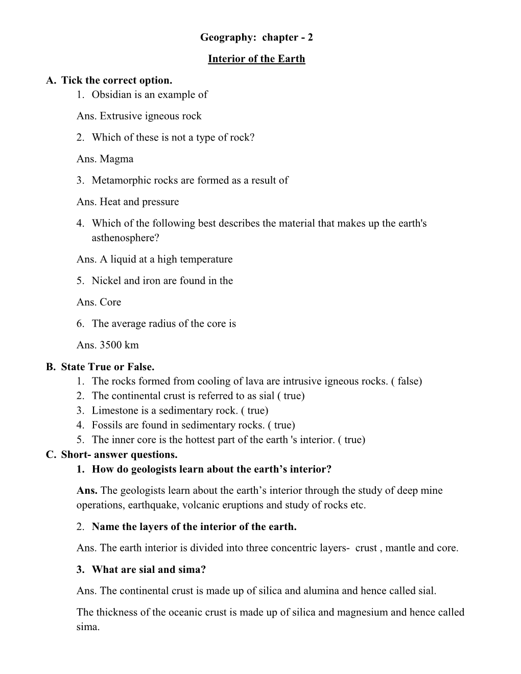 Geography: Chapter - 2 Interior of the Earth A