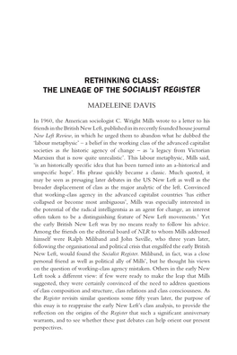 Rethinking Class: the Lineage of the Socialist Register