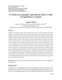 Evolution of Cartographic Aggression by India: a Study of Limpiadhura to Lipulek
