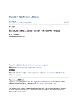 Literature on the Margins: Russian Fiction in the Nineties