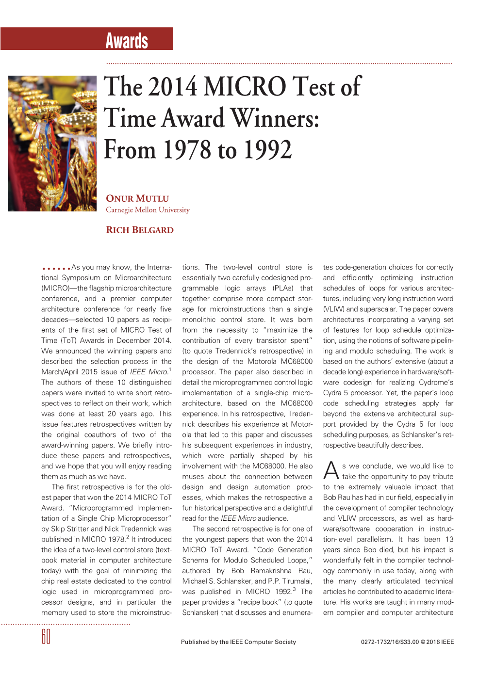 The 2014 MICRO Test of Time Award Winners: from 1978 to 1992