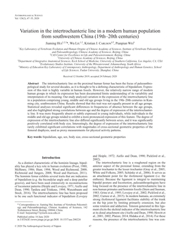 Variation in the Intertrochanteric Line in a Modern Human Population from Southwestern China (19Th–20Th Centuries) Jiaming Hui1,2,3*, Wu Liu1,2, Kristian J