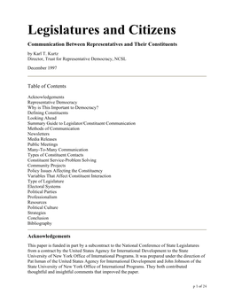 Legislatures and Citizens Communication Between Representatives and Their Constituents by Karl T