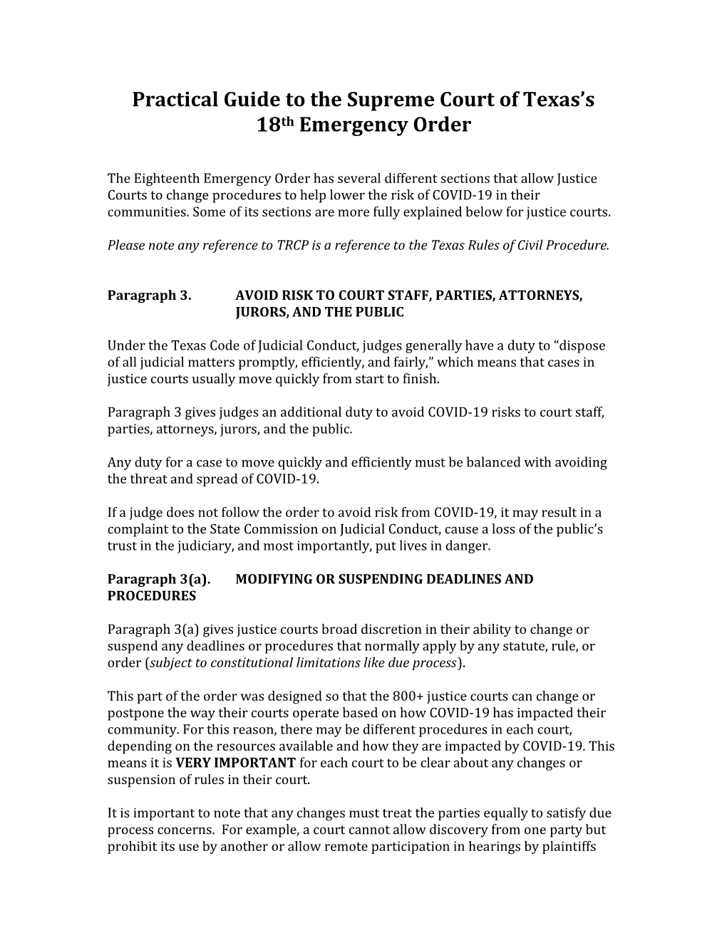 Practical Guide to the Supreme Court of Texas's 18Th Emergency Order