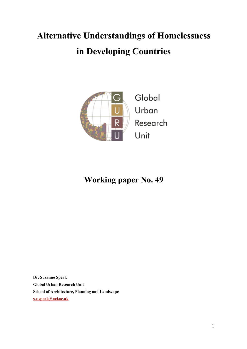 Alternative Understandings of Homelessness in Developing Countries