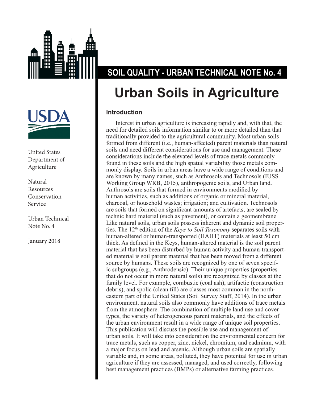 SOIL QUALITY - URBAN TECHNICAL NOTE No