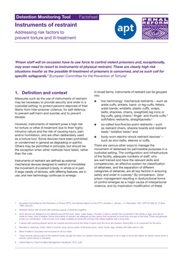 Detention Monitoring Tool Factsheet Instruments of Restraint Addressing Risk Factors to Prevent Torture and Ill-Treatment