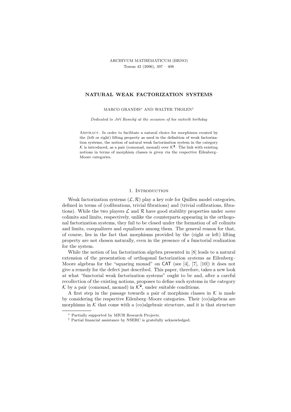 NATURAL WEAK FACTORIZATION SYSTEMS 1. Introduction