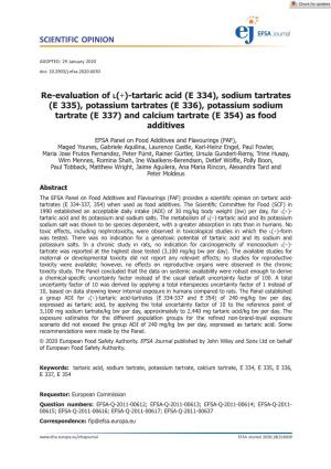 Re‐Evaluation of L(+)‐Tartaric Acid (E 334), Sodium Tartrates