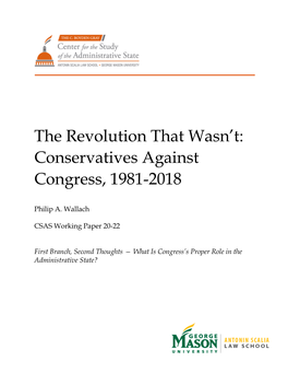 The Revolution That Wasn't: Conservatives Against Congress