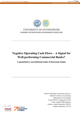 Negative Operating Cash Flows – a Signal for Well-Performing Commercial Banks?