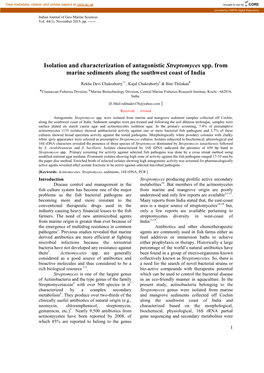 Isolation and Characterization of Antagonistic Streptomyces Spp