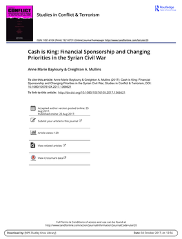 Cash Is King: Financial Sponsorship and Changing Priorities in the Syrian Civil War
